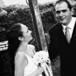 Bride smiles at groom