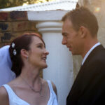 Bride and groom chatting