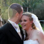 Halo on bride and groom portrait