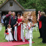 Bride and groom walking down aisle