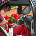 Bride leaving to go to wedding