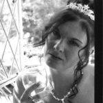 Bride contemplating in black and white