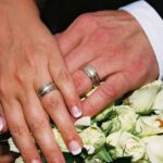 Rings on roses at a wedding