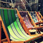 Deck chairs in a row at Victoria Yards
